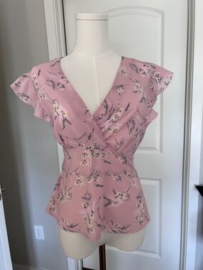 Old Navy Pink Floral Wrap Blouse